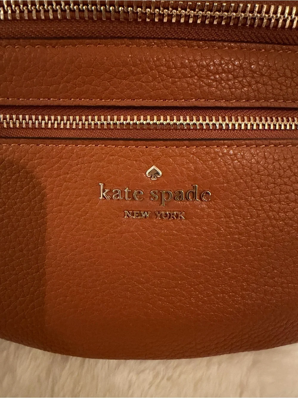 Kate Spade Cognac Pebbled Leather Crossbody Belt Bag w/ gold trim - Picture 3 of 9